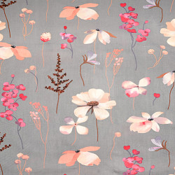 Cotton fabric salmon flowers on a gray background - 220 cm