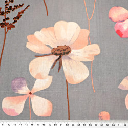 Cotton fabric salmon flowers on a gray background - 220 cm