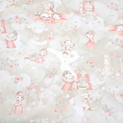 Cotton 100% princesses with a dragon salmon on a beige background