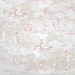 Cotton 100% princesses with a dragon purple on a beige background