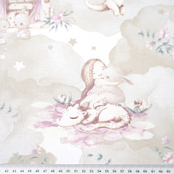 Cotton 100% princesses with a dragon purple on a beige background