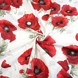 Cotton fabric large red poppies on a white background - 220 cm