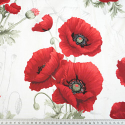 Cotton fabric large red poppies on a white background - 220 cm