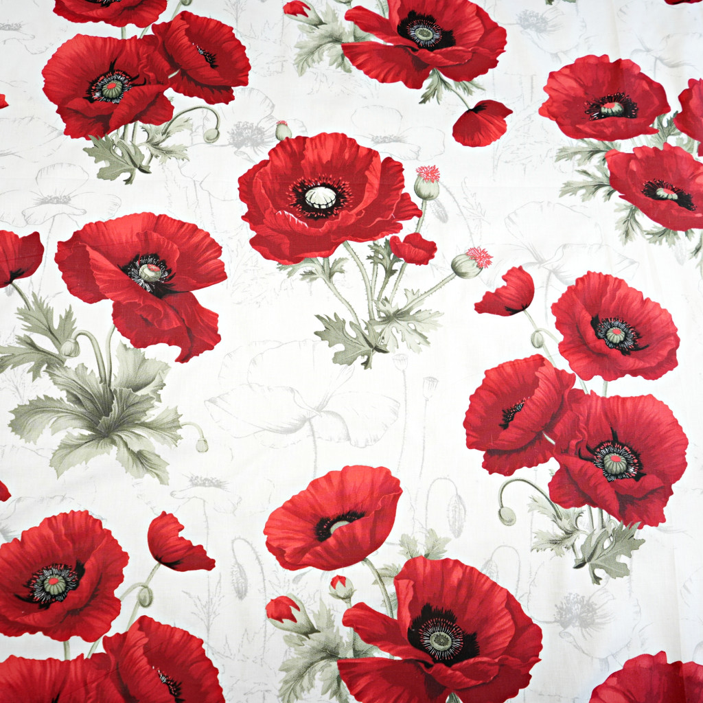 Cotton 100% large red poppies on a white background