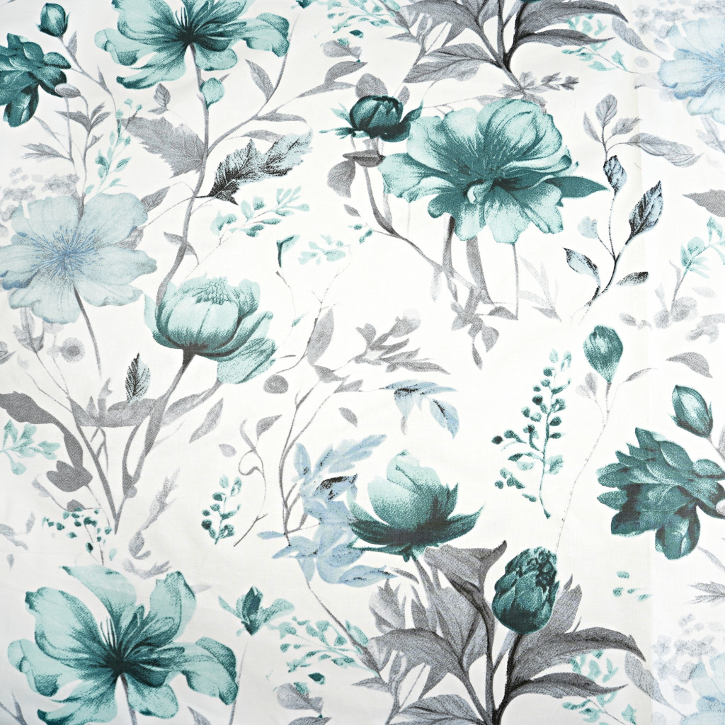 Cotton 100% Mint gray flowers on a white background