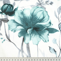 Cotton 100% Mint gray flowers on a white background