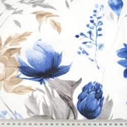 Cotton 100% blue beige flowers on a white background