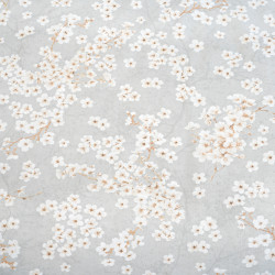 Cotton 100% Japanese cherry blossoms white on a gray background