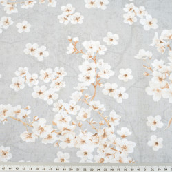 Cotton 100% Japanese cherry blossoms white on a gray background