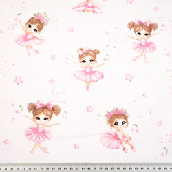 Cotton 100% pink ballerinas with stars on a pink background