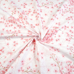 Cotton 100% Japanese cherry blossoms pink on a white background