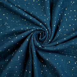 Cotton muslin double gauze Dark Navy with gold dots