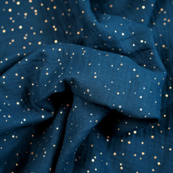 Cotton muslin double gauze Dark Navy with gold dots