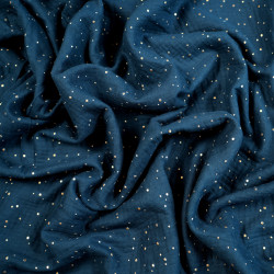 Cotton muslin double gauze Dark Navy with gold dots