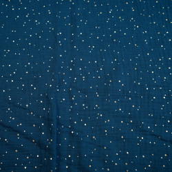 Cotton muslin double gauze Dark Navy with gold dots