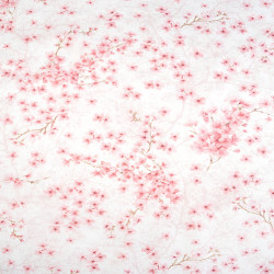 Cotton 100% Japanese cherry blossoms pink on a white background