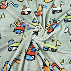 Soft fleece Plus excavators on a gray mint background