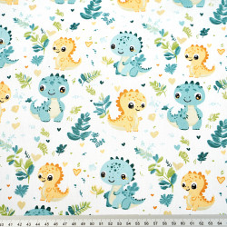 Cotton 100% mint yellow baby dinosaurs in the meadow