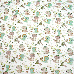 Cotton 100% baby dinosaurs in a brown-green meadow