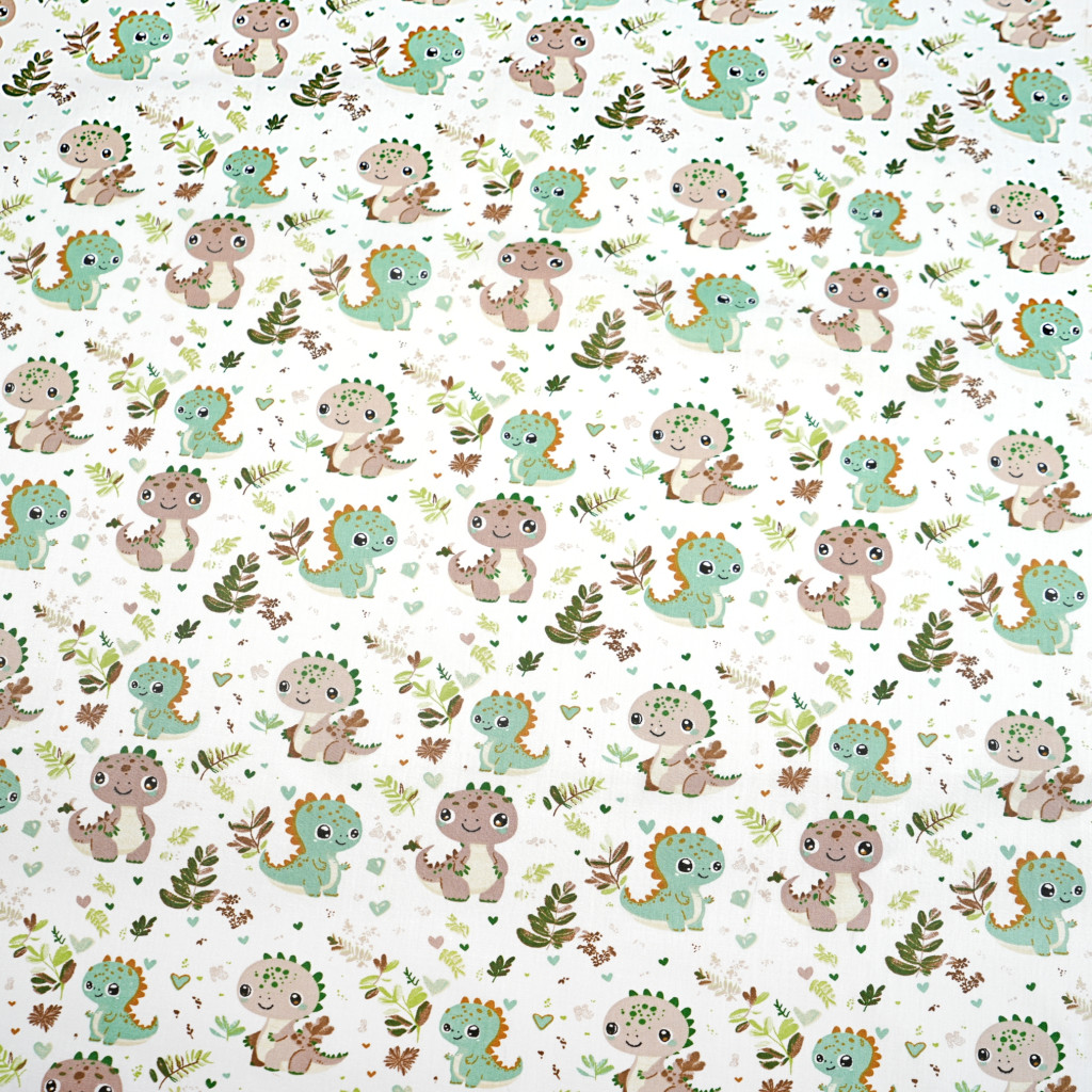 Cotton 100% baby dinosaurs in a brown-green meadow