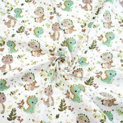 Cotton 100% baby dinosaurs in a brown-green meadow