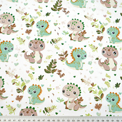 Cotton 100% baby dinosaurs in a brown-green meadow