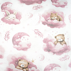 Cotton 100% Teddy bears and big animals on pink clouds