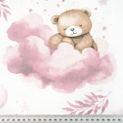 Cotton 100% Teddy bears and big animals on pink clouds