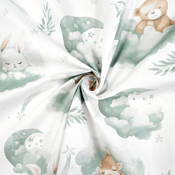 Cotton 100% Teddy bears and big animals on sage clouds