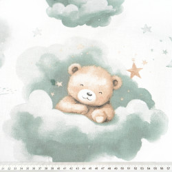 Cotton 100% Teddy bears and big animals on sage clouds