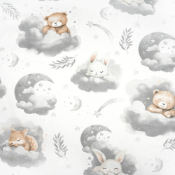 Cotton 100% Teddy bears and big animals on gray clouds