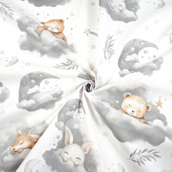 Cotton 100% Teddy bears and big animals on gray clouds