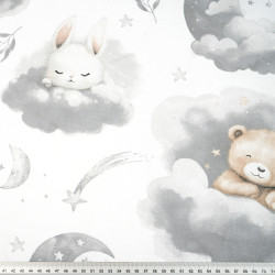 Cotton 100% Teddy bears and big animals on gray clouds