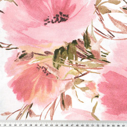 Cotton 100% large pink poppies on a white background