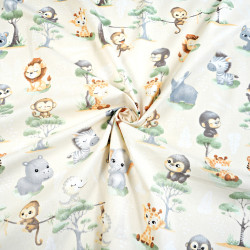 Cotton 100% African baby animals on écru background