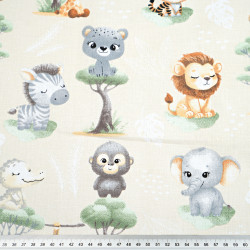 Cotton 100% African baby animals on écru background