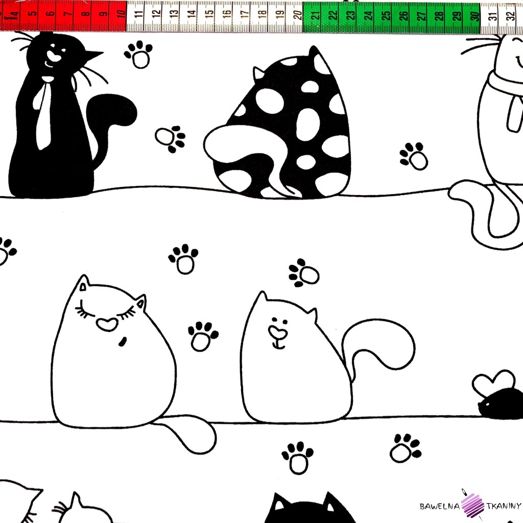Bawełna szalone czarne koty na białym tle