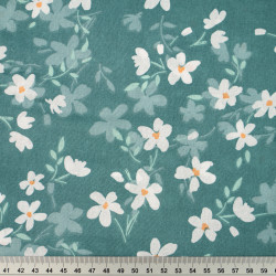 Cotton fabric white flowers on a sea blue background - 220 cm