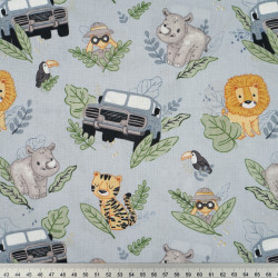 Cotton 100% African Safari Animals on Grey Background