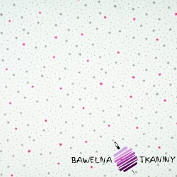 Bawełna gwiazdki MINI różowo szaro na białym tle
