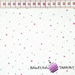 Bawełna gwiazdki MINI różowo szaro na białym tle
