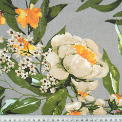 Cotton Fabric Orange Poppies on a Gray Background — 220cm