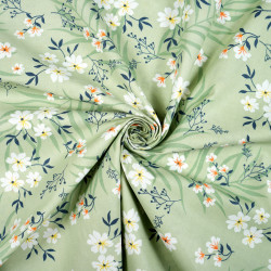Cotton Fabric White Flowers on a Pistachio Background