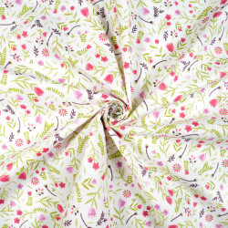 Cotton Fabric Mini Pink & Red Tulips on a White Background