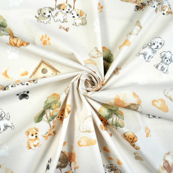 Cotton 100% Puppy Dogs on Light Beige Background