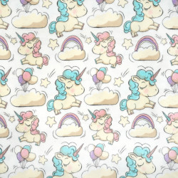 Flannel Unicorns with Balloons on a White Background
