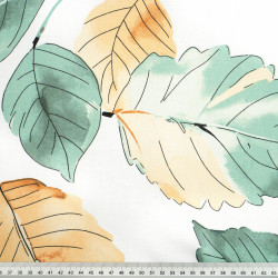 Cotton Fabric Brown-Green Leaves on a White Background - 220cm