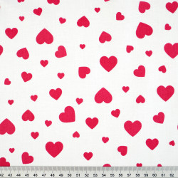 Cotton Fabric Red Hearts on a White Background