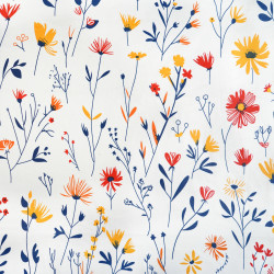 Cotton Fabric Yellow & Red Flowers on Navy Branches on a White Background