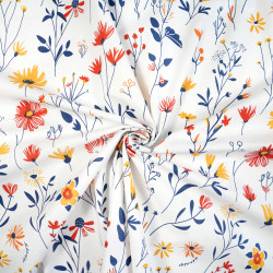 Cotton Fabric Yellow & Red Flowers on Navy Branches on a White Background